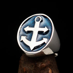 Perfectly crafted Men's Sailor Ring Big Anchor Blue - Sterling Silver - BikeRing4u