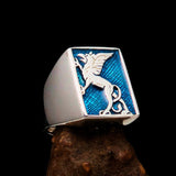 Perfectly crafted Men's Blue Griffin Ring Griffon - Sterling Silver - BikeRing4u