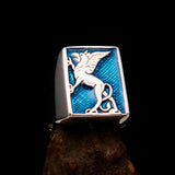 Perfectly crafted Men's Blue Griffin Ring Griffon - Sterling Silver - BikeRing4u