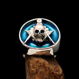 Perfectly crafted Men's Masonic Skull Ring Blue - Sterling Silver - BikeRing4u