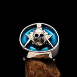 Perfectly crafted Men's Masonic Skull Ring Blue - Sterling Silver - BikeRing4u