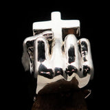 Excellent crafted Sterling Silver Atheist Ring Fist Middle Finger Cross - BikeRing4u