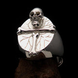 Excellent crafted Men's Ring Bone Cross R.I.P Skull mirror polish - Sterling Silver - BikeRing4u