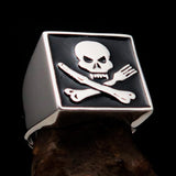 Perfectly crafted Men's Chef Skull Ring Crossed Fork Knife Black - Sterling Silver - BikeRing4u
