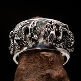 Excellent crafted Men's Sterling Silver Two Dragon Ring - BikeRing4u