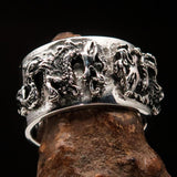 Excellent crafted Men's Sterling Silver Two Dragon Ring - BikeRing4u