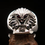Excellent crafted Sterling Silver Men's Predator Ring Lion red CZ Eyes - BikeRing4u