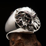 Excellent crafted Sterling Silver Men's Predator Ring Lion red CZ Eyes - BikeRing4u