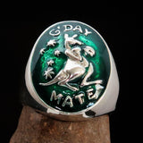 Excellent crafted Men's Aussie Ring green boxing Kangaroo - Sterling Silver - BikeRing4u