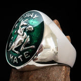 Excellent crafted Men's Aussie Ring green boxing Kangaroo - Sterling Silver - BikeRing4u