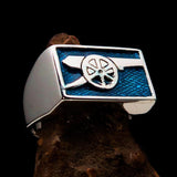 Perfectly crafted Men's Naval Cannon Ring Blue - Sterling Silver - BikeRing4u