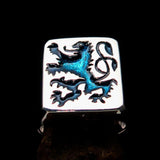 Perfectly crafted Men's Rampant Lion Ring Blue - Sterling Silver - BikeRing4u