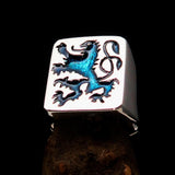 Perfectly crafted Men's Rampant Lion Ring Blue - Sterling Silver - BikeRing4u