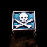 Perfectly crafted Men's Chef Skull Ring Crossed Fork Knife Blue - Sterling Silver - BikeRing4u