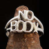 Well made 2 Word Ring NO BODY bold Letters - Sterling Silver - BikeRing4u