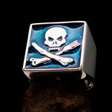 Perfectly crafted Men's Chef Skull Ring Crossed Fork Knife Blue - Sterling Silver - BikeRing4u