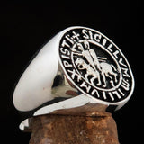 Excellent crafted Men's Sterling Silver Templar Knight Seal Ring - BikeRing4u