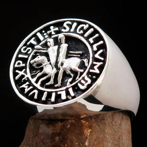 Excellent crafted Men's Sterling Silver Templar Knight Seal Ring - BikeRing4u