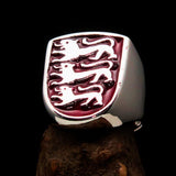 Perfectly crafted Men's Shield Ring Red 3 Lions Coat of Arms - Sterling Silver - BikeRing4u