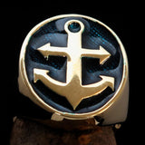 Perfectly crafted Men's Sailor Ring Big Anchor Blue - Solid Brass - BikeRing4u
