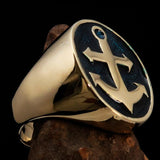 Perfectly crafted Men's Sailor Ring Big Anchor Blue - Solid Brass - BikeRing4u