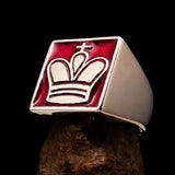 Perfectly crafted Men's Chess Player Ring King's Crown Red - Sterling Silver - BikeRing4u