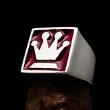 Perfectly crafted Men's Chess Player Ring Queen's Crown red - Sterling Silver - BikeRing4u