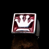 Perfectly crafted Men's Chess Player Ring Queen's Crown red - Sterling Silver - BikeRing4u