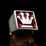 Perfectly crafted Men's Chess Player Ring Queen's Crown red - Sterling Silver - BikeRing4u