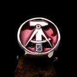 Perfectly crafted Men's GDR Socialist Ring Hammer Compasses red - Sterling Silver - BikeRing4u