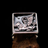 Perfectly crafted Men's Ring winged Lion of Venice Black - Sterling Silver - BikeRing4u