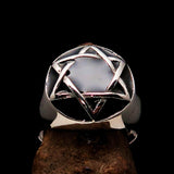 Nicely crafted Men's Hebrew Ring Black Star of David - Sterling Silver - BikeRing4u