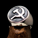 Excellent crafted Men's Socialist Ring Hammer Sickle Black - Sterling Silver - BikeRing4u