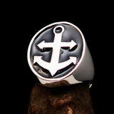 Perfectly crafted Men's Sailor Ring Big Anchor Black - Sterling Silver - BikeRing4u