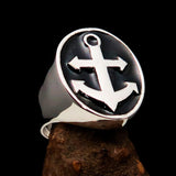 Perfectly crafted Men's Sailor Ring Big Anchor Black - Sterling Silver - BikeRing4u
