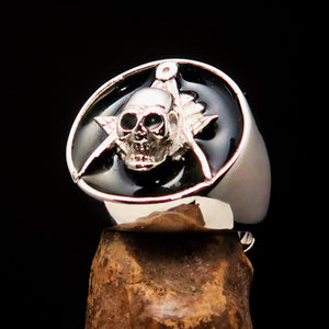 Perfectly crafted Men's Masonic Skull Ring Black - Sterling Silver - BikeRing4u