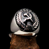 Perfectly crafted Men's Communist Ring Hammer Sickle Crest CCCP Black - Sterling Silver - BikeRing4u