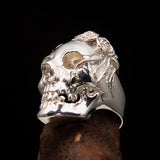 Excellent crafted Lady's Biker Granny Skull Ring - Mirror Polished Sterling Silver - BikeRing4u