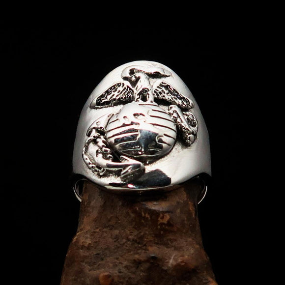 Excellent crafted Men's Marine's Military Ring - Sterling Silver - BikeRing4u