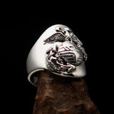 Excellent crafted Men's Marine's Military Ring - Sterling Silver - BikeRing4u
