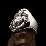 Excellent crafted Men's Marine's Military Ring - Sterling Silver - BikeRing4u