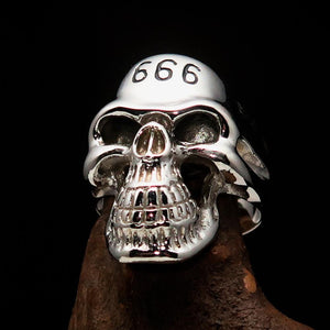 Excellent crafted Men's Devil Skull Ring black 666 on Forehead - Sterling Silver - BikeRing4u