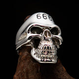 Excellent crafted Men's Devil Skull Ring black 666 on Forehead - Sterling Silver - BikeRing4u