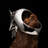 Excellent crafted Men's Vampire Skull Ring Red Diamond 13 - Sterling Silver - BikeRing4u
