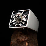 Excellent crafted Men's Pirate Skull Ring Black Maltese Cross - Sterling Silver - BikeRing4u