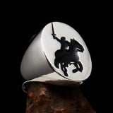 Excellent crafted Men's Black Riding Knight Ring - Sterling Silver - BikeRing4u