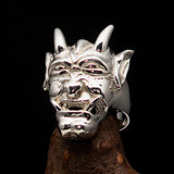 Excellent crafted Men's horned Devil Ring - Mirror Polished Sterling Silver - BikeRing4u
