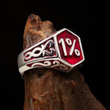 Excellent crafted Men's Red Outlaw Biker Ring 1% - Sterling Silver - BikeRing4u