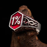 Excellent crafted Men's Red Outlaw Biker Ring 1% - Sterling Silver - BikeRing4u