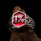 Excellent crafted Men's Red Outlaw Biker Ring 1% - Sterling Silver - BikeRing4u